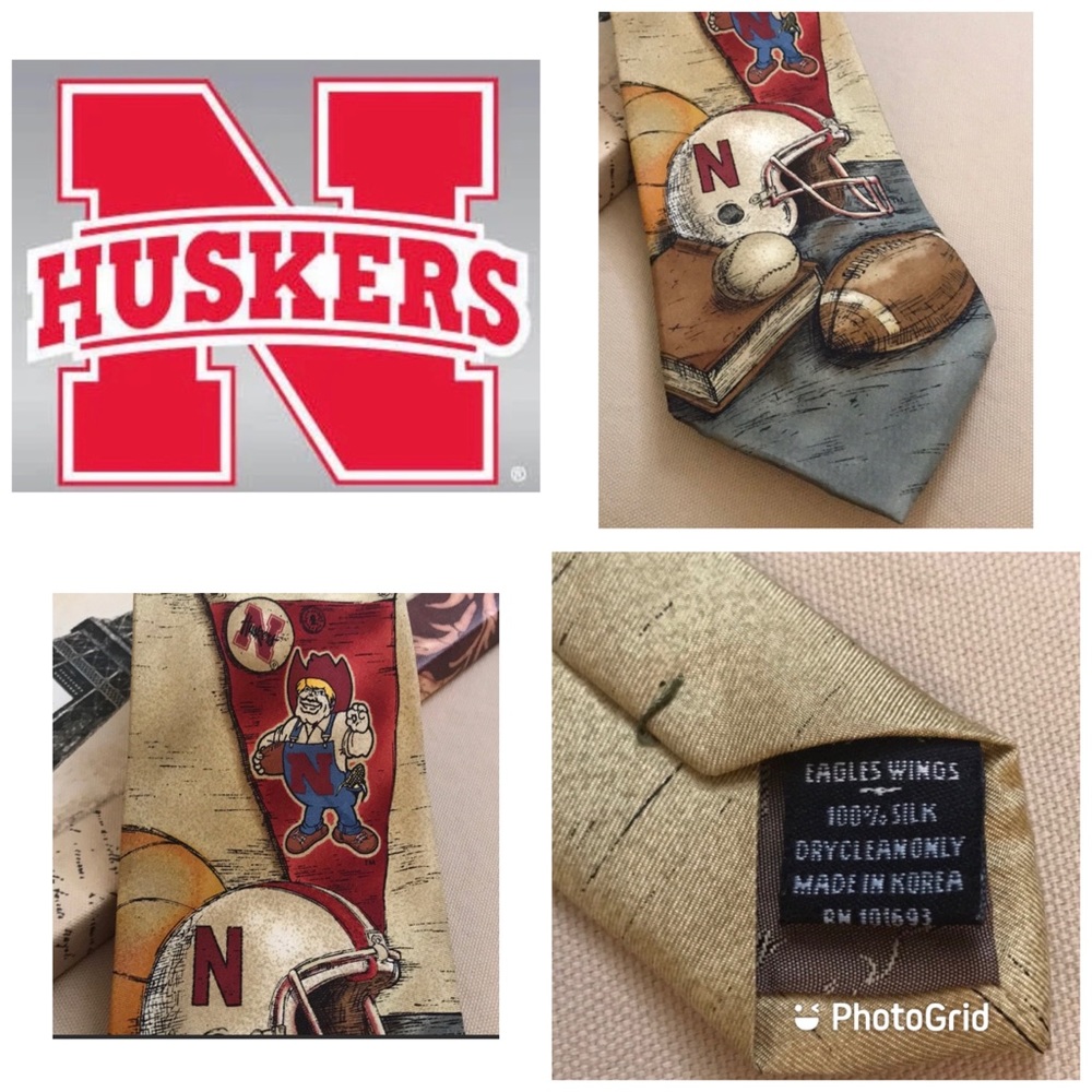 🏁100% silk Nebraska Corn Huskers Football tie